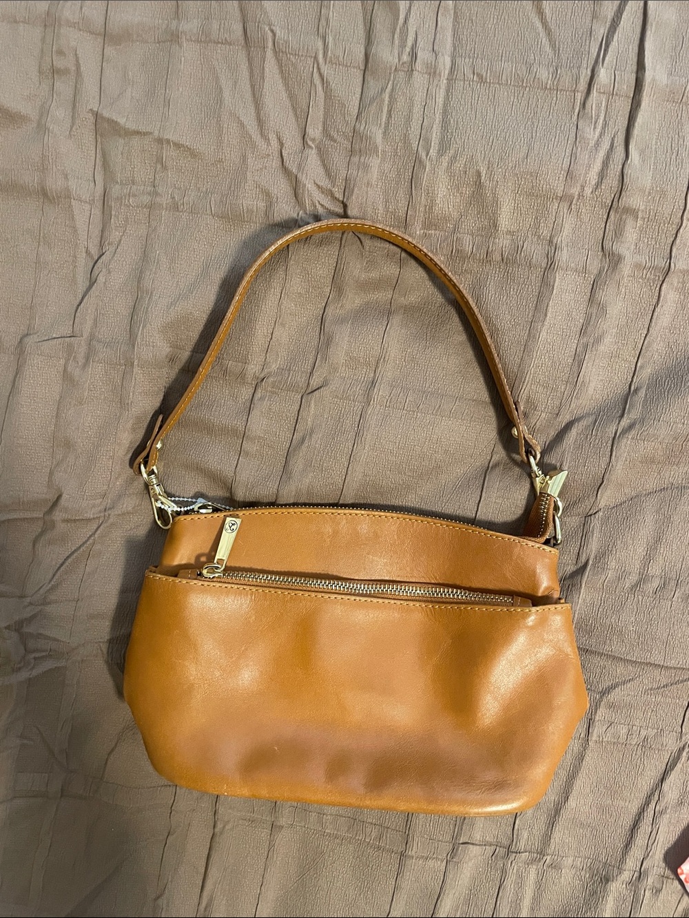 Women's Shoulder Bag in Cognac Brown with Gold Hardware